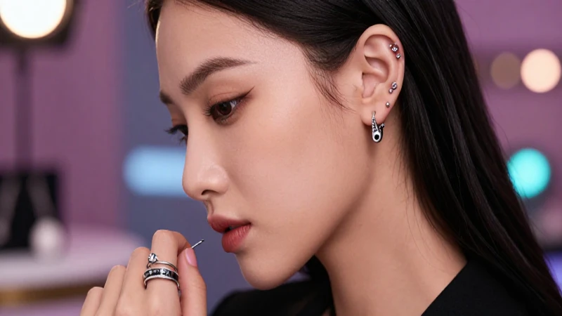 EAR PARTY SET: Elige entre 3 y 2 Hole Earring Sets Modernos 2 Retrato elegante con joyería y luz suave