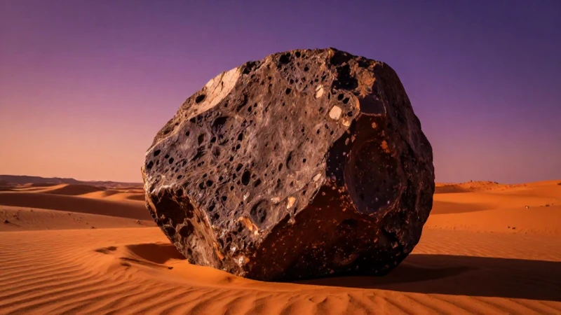 Meteorito imponente en desierto, foto realista