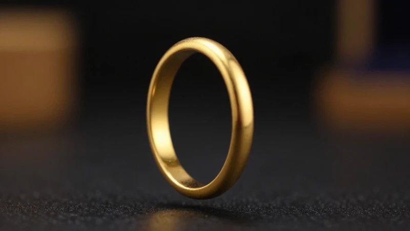 Anillo dorado flota magnéticamente en luz dramática
