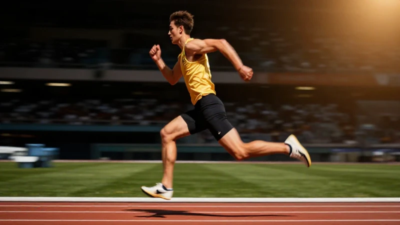 Atleta corriendo, medalla dorada y luz dramática