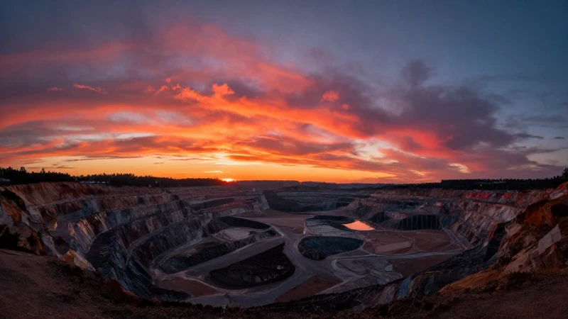 Paisaje minero vibrante con atardecer cinematográfico