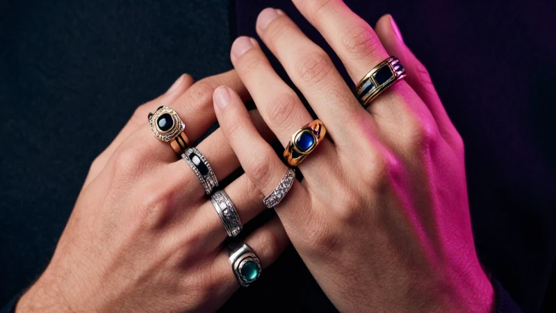 Manos con anillos, lujo y colores vibrantes