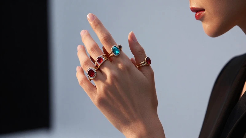 Manos elegantes con anillos, fondo minimalista