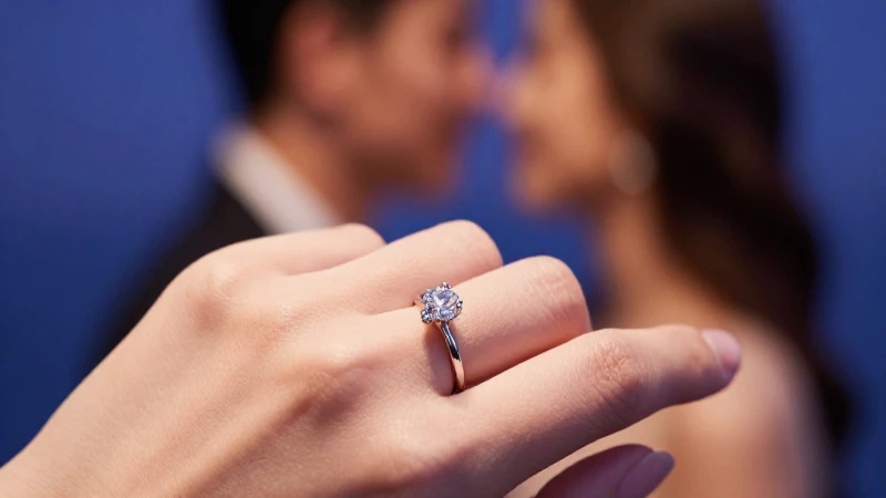 Anillo de compromiso y mano femenina resplandecen
