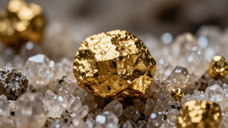 Pequeño oro resalta sobre cuarzo brillante