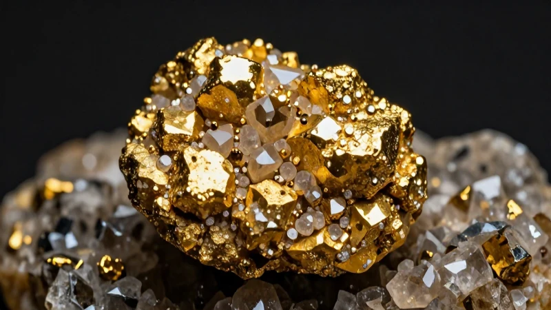 Nugget dorado brillante con fondo geológico