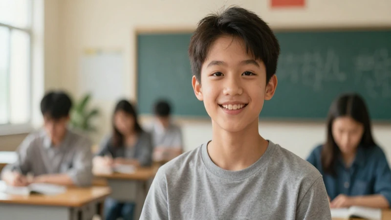 Estudiante sonríe con confianza en clase moderna