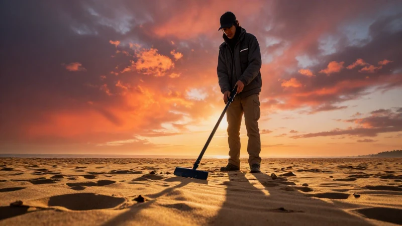 Playa dorada al atardecer, búsqueda cinematográfica