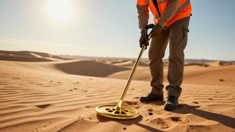 Prospector busca oro en desierto soleado