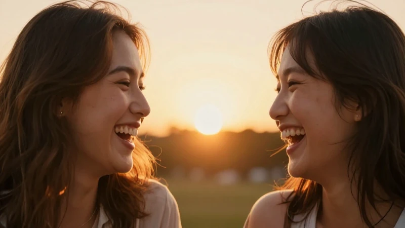 Amigos sonriendo bajo una cálida luz dorada