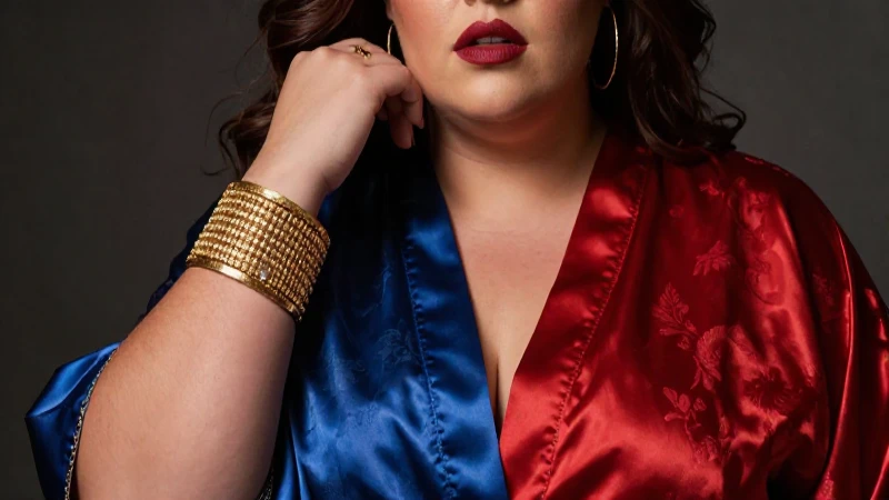 Mujer elegante, joyas y sombras dramáticas
