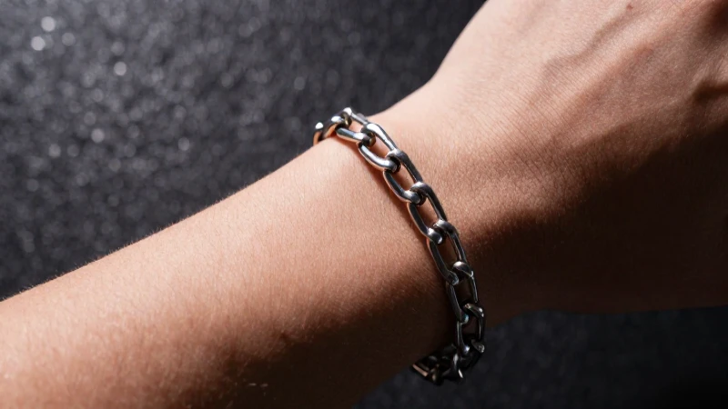 Pulsera plateada en primer plano, dramática y moderna