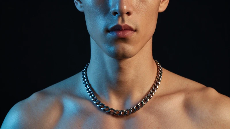 Hombre guapo con cadena, iluminación cinematográfica