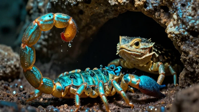 Escorpio venenoso en cueva, alta calidad cinematográfica