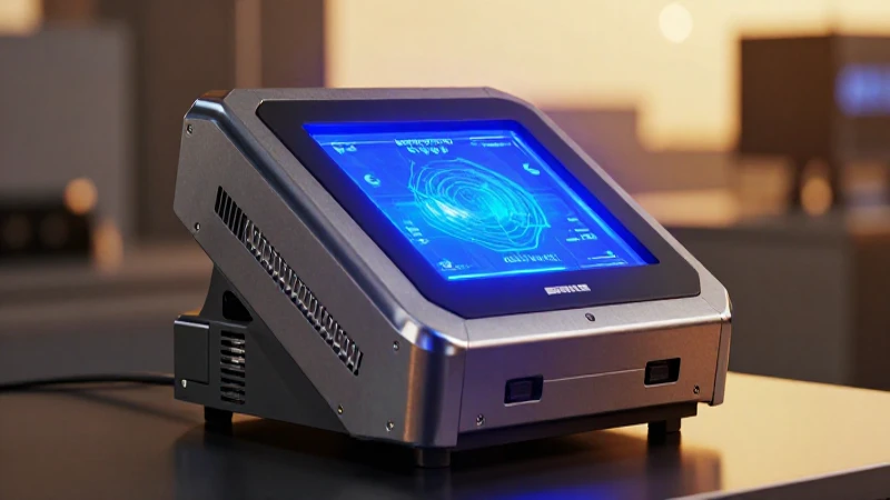 Escáner metálico futurista con iluminación dramática