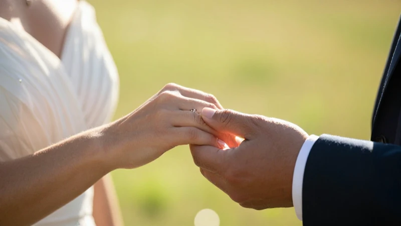 Boda: anillos, manos elegantes, luz dorada