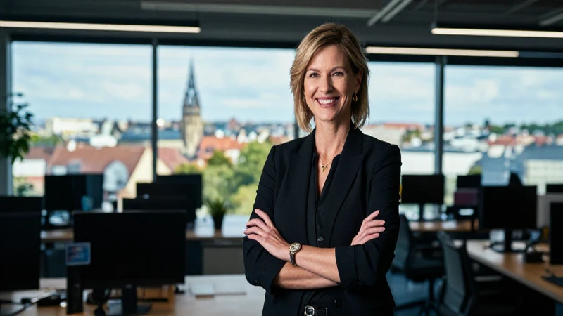 Heike Taubert sonríe en una oficina moderna