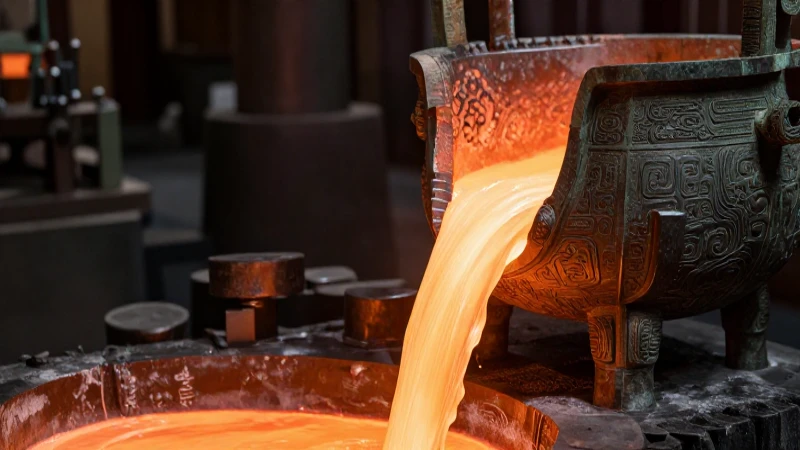 Taller chino antiguo: bronce fundido y detalle