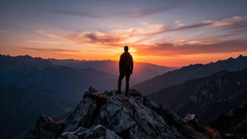 Atardecer épico y solitario tesoro en la montaña