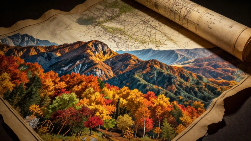 Montaña dorada en mapa antiguo, impactante