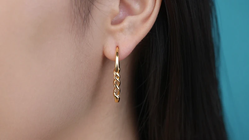 Arete dorado en helix, imagen glamurosa y llamativa
