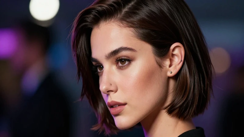 Retrato elegante de mujer con perforación y luz cinematográfica