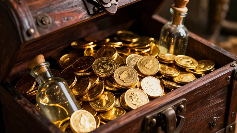 Se encontraron botellas y monedas en tesoro pirata de Surinam 4 Caja del tesoro pirata llena de oro