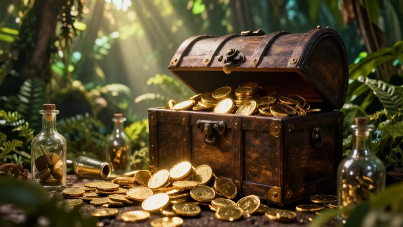 Se encontraron botellas y monedas en tesoro pirata de Surinam 3 Cofre pirata repleto en exuberante jungla