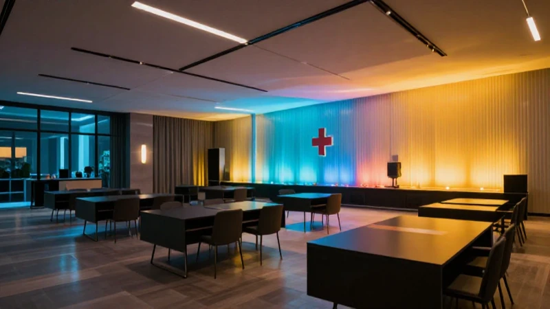 Salón moderno e iluminado con temática sanitaria