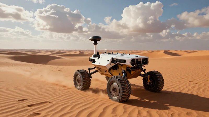 Rover futurista en desierto, imagen cinematográfica impactante