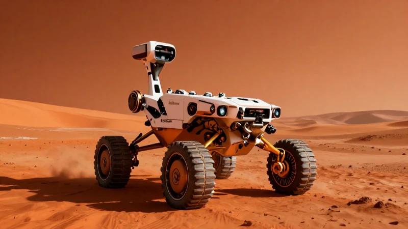 Rover futurista en Marte, iluminación dramática