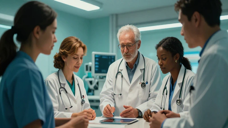 Profesionales médicos colaboran en moderno entorno hospitalario
