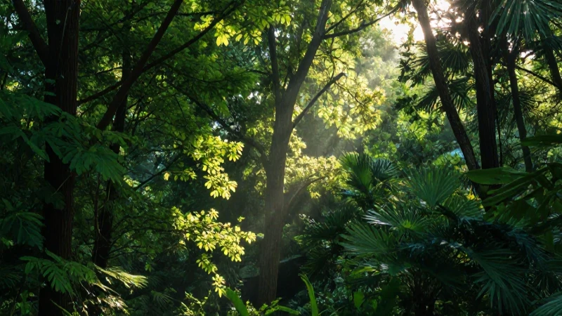 Bosque exuberante destaca en luz dorada