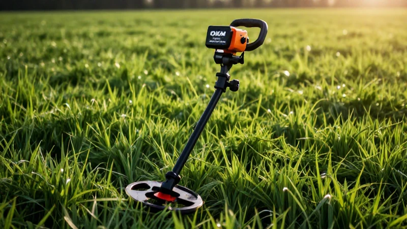 Detector de metales en campo soleado y vibrante