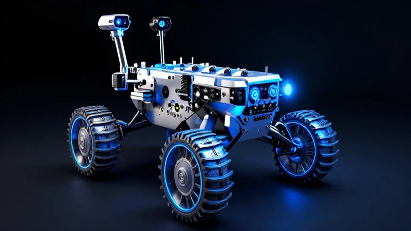 Explorando el Rover C4 para detectar metales en 3D 4 Rover futurista escanea minerales con luz azul