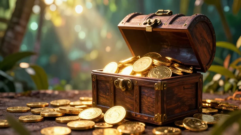 Cofre dorado brillante, foto llamativa y cinematográfica