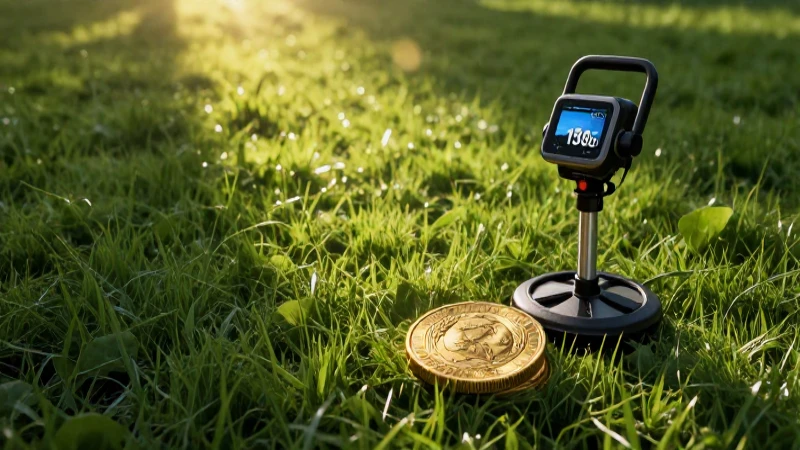 Moneda dorada encontrada en campo exuberante