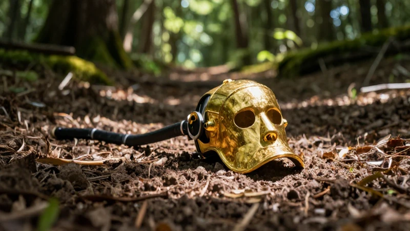 Detector busca tesoros en bosque soleado