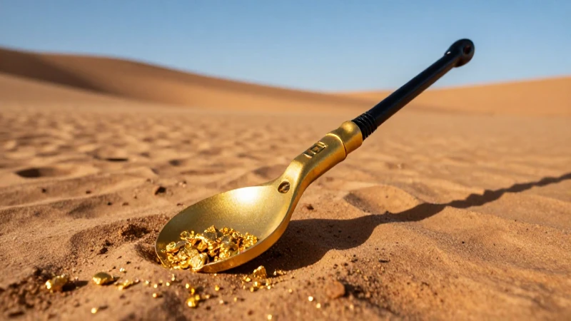 Detector busca oro en paisaje desértico vibrante