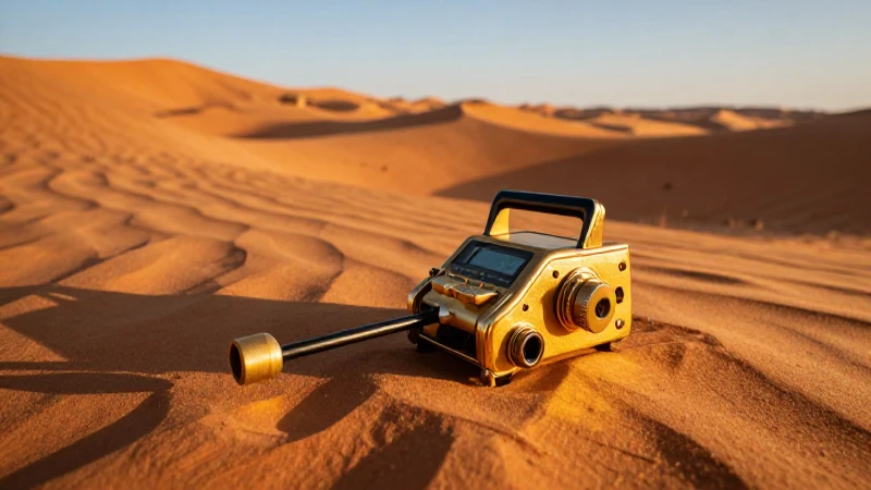 Detectores de oro en paisaje desértico cinematográfico