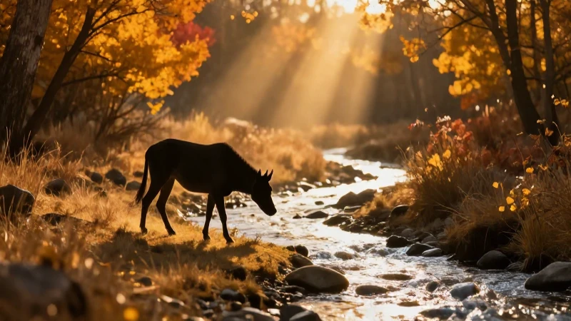 Espectacular paisaje otoñal con buscador de oro