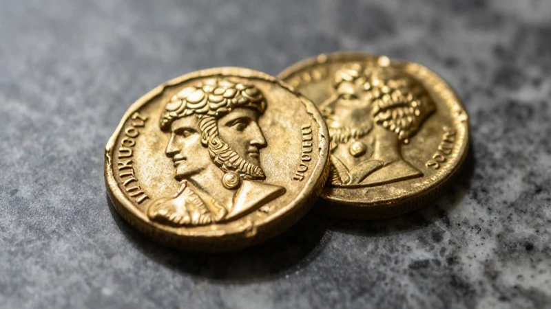 Monedas griegas antiguas con iluminación dramática