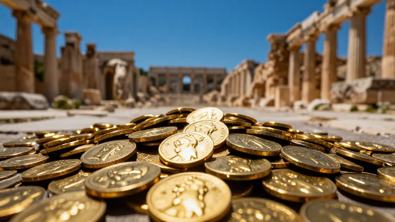 Monedas antiguas deslumbrantes emergen entre ruinas