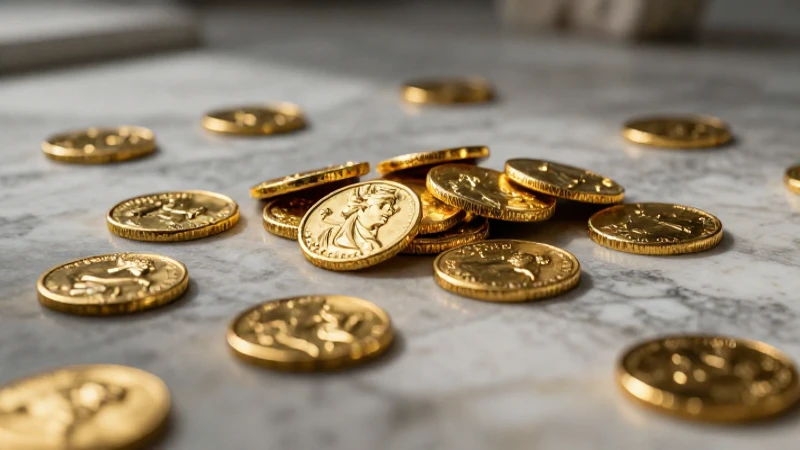 Monedas de oro griegas brillan en mármol