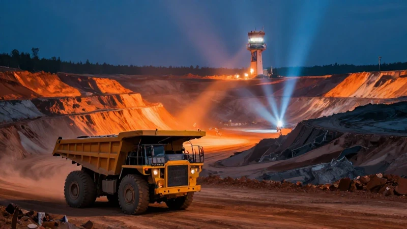 Paisaje minero con camión y luz dramática