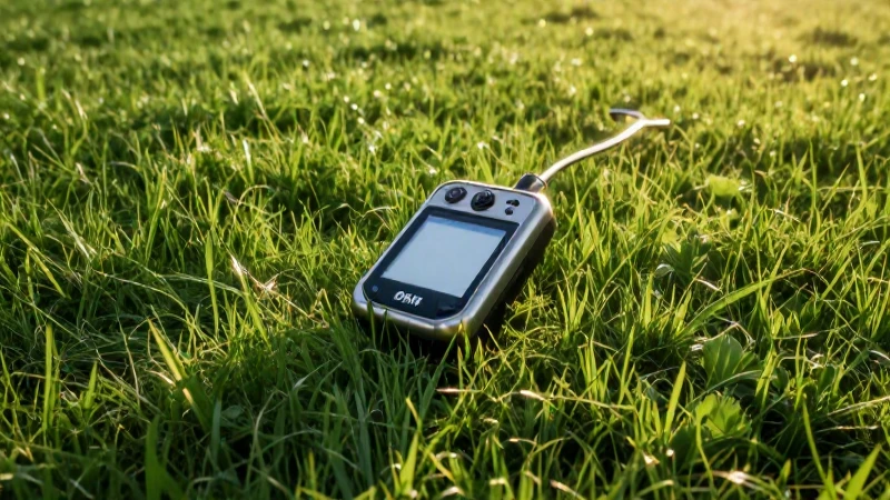 Fotografía del metal detector en prado vibrante
