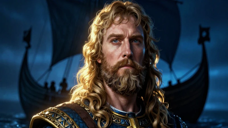 Harald Blauzahn: Auf der Suche nach dem verschollenen Grab 2 Retrato épico vikingo en hiperrealismo vibrante