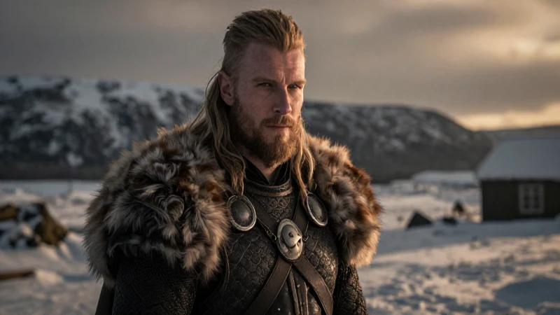 Harald Blauzahn: Auf der Suche nach dem verschollenen Grab 8 Guerrero vikingo en paisaje nevado hiperrealista