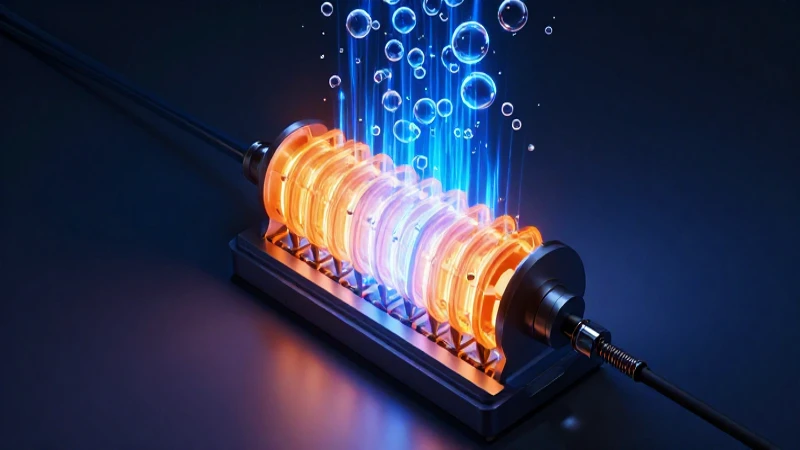 Electrolizador futurista genera burbujas vibrantes