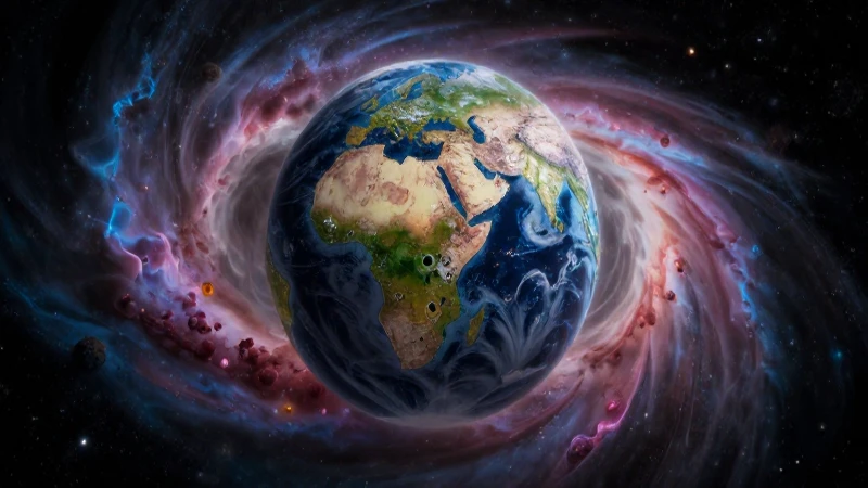 Globo terráqueo con nebulosas e iluminación dramática